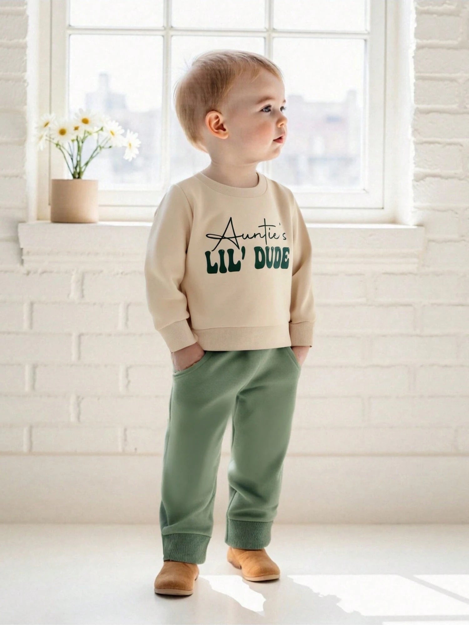 Toddler Baby Boy Clothes Auntie's Lil' Dude Print Long Sleeve Sweatshirt Pullover Top Solid Pants Set Fall Winter Outfit 2Pcs