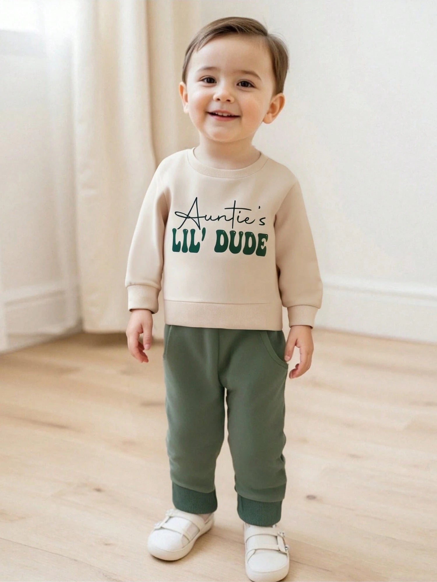 Toddler Baby Boy Clothes Auntie's Lil' Dude Print Long Sleeve Sweatshirt Pullover Top Solid Pants Set Fall Winter Outfit 2Pcs