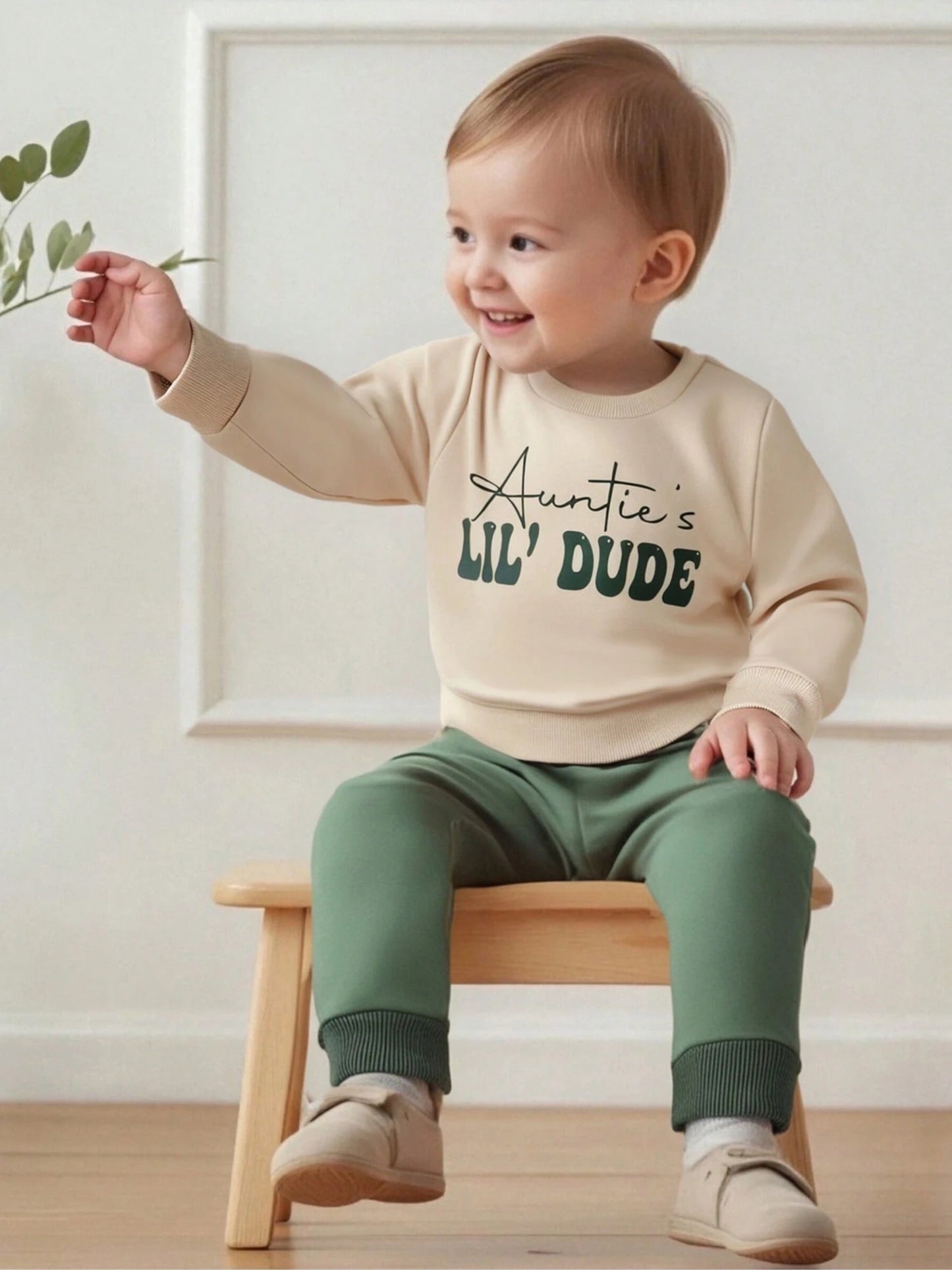 Toddler Baby Boy Clothes Auntie's Lil' Dude Print Long Sleeve Sweatshirt Pullover Top Solid Pants Set Fall Winter Outfit 2Pcs