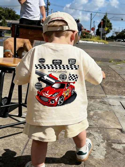 Toddler Boys' Casual Race Car Graphic Round Neck Short Sleeve T-Shirt