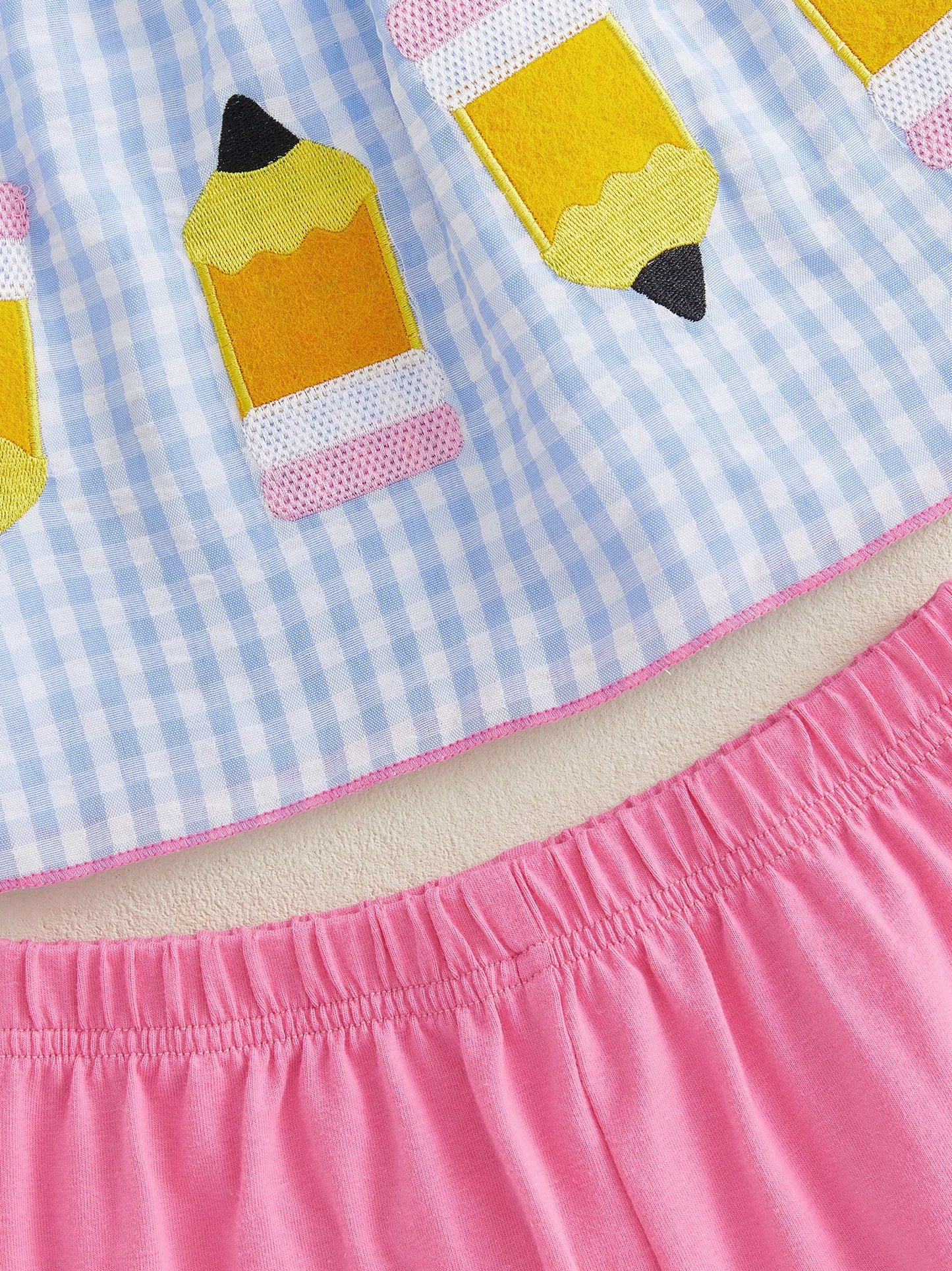 Toddler Girl Back To School Outfit Baby Kids Pencil Plaid T-Shirt Shorts Set Kindergarten Pre-K Outfits