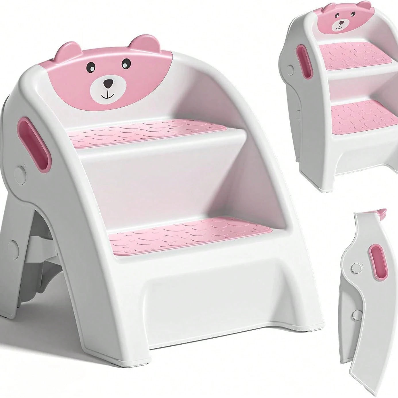 Toddler Step Stool, Foldable 2-Step Kids Stool With Non-Slip Design And Handle, Multipurpose Step Stool For Bathroom Sink, Kitchen, Bedroom, Counter