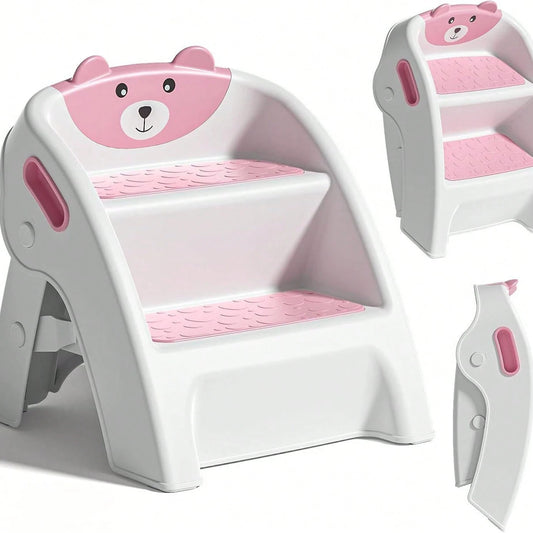 Toddler Step Stool, Foldable 2-Step Kids Stool With Non-Slip Design And Handle, Multipurpose Step Stool For Bathroom Sink, Kitchen, Bedroom, Counter