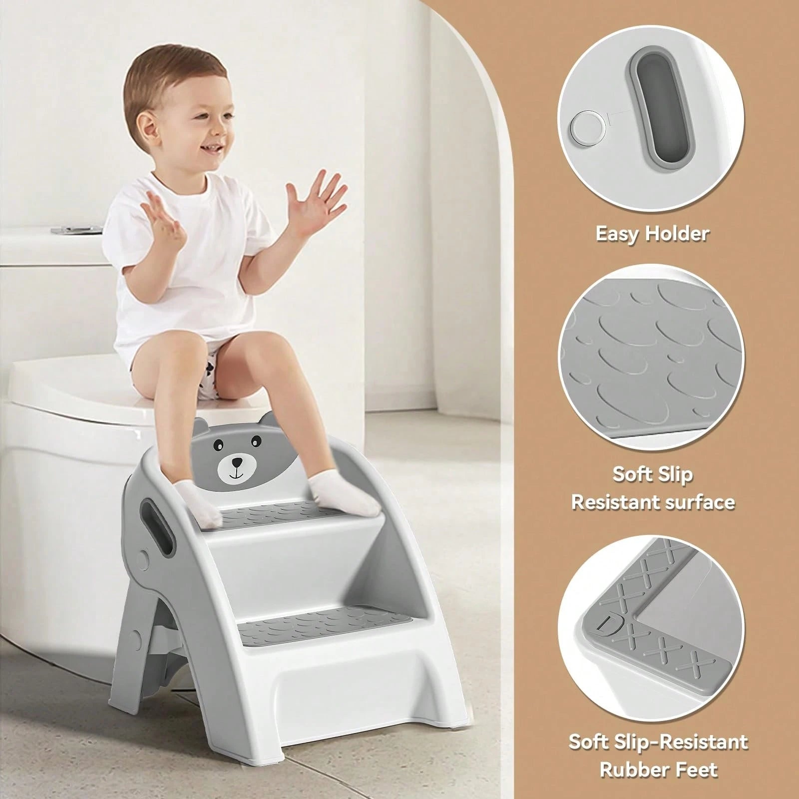 Toddler Step Stool, Foldable 2-Step Kids Stool With Non-Slip Design And Handle, Multipurpose Step Stool For Bathroom Sink, Kitchen, Bedroom, Counter