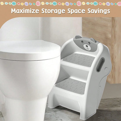 Toddler Step Stool, Foldable 2-Step Kids Stool With Non-Slip Design And Handle, Multipurpose Step Stool For Bathroom Sink, Kitchen, Bedroom, Counter