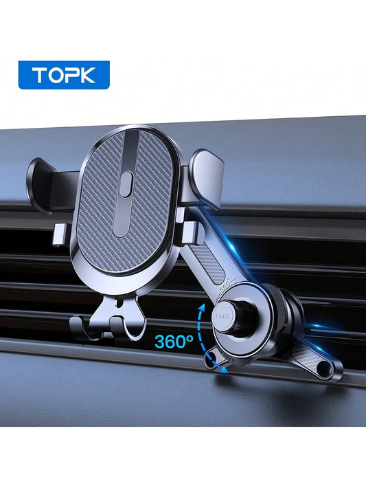 TOPK Car Phone Holder Mount, [Upgrade Auto Locking] Universal Phone Holder With Hook Clip For Car Air Vent Compatible With IPhone Android And Other Mobile Phones