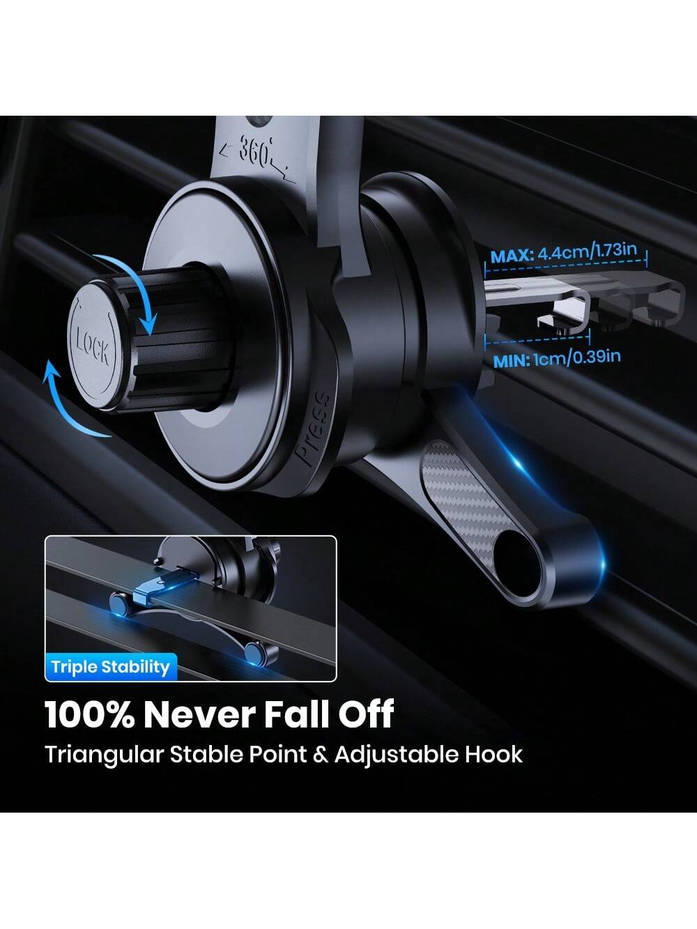 TOPK Car Phone Holder Mount, [Upgrade Auto Locking] Universal Phone Holder With Hook Clip For Car Air Vent Compatible With IPhone Android And Other Mobile Phones