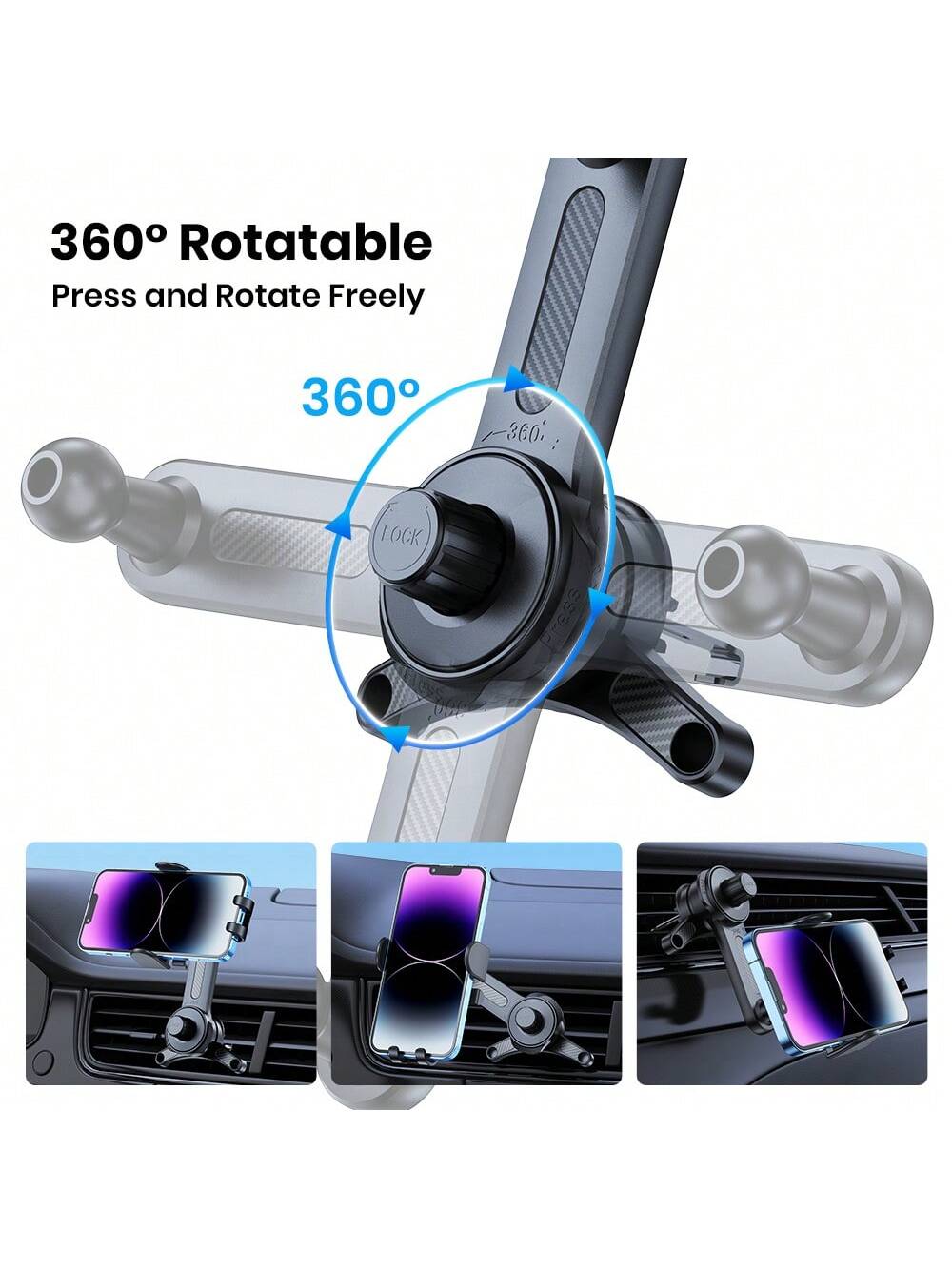 TOPK Car Phone Holder Mount, [Upgrade Auto Locking] Universal Phone Holder With Hook Clip For Car Air Vent Compatible With IPhone Android And Other Mobile Phones
