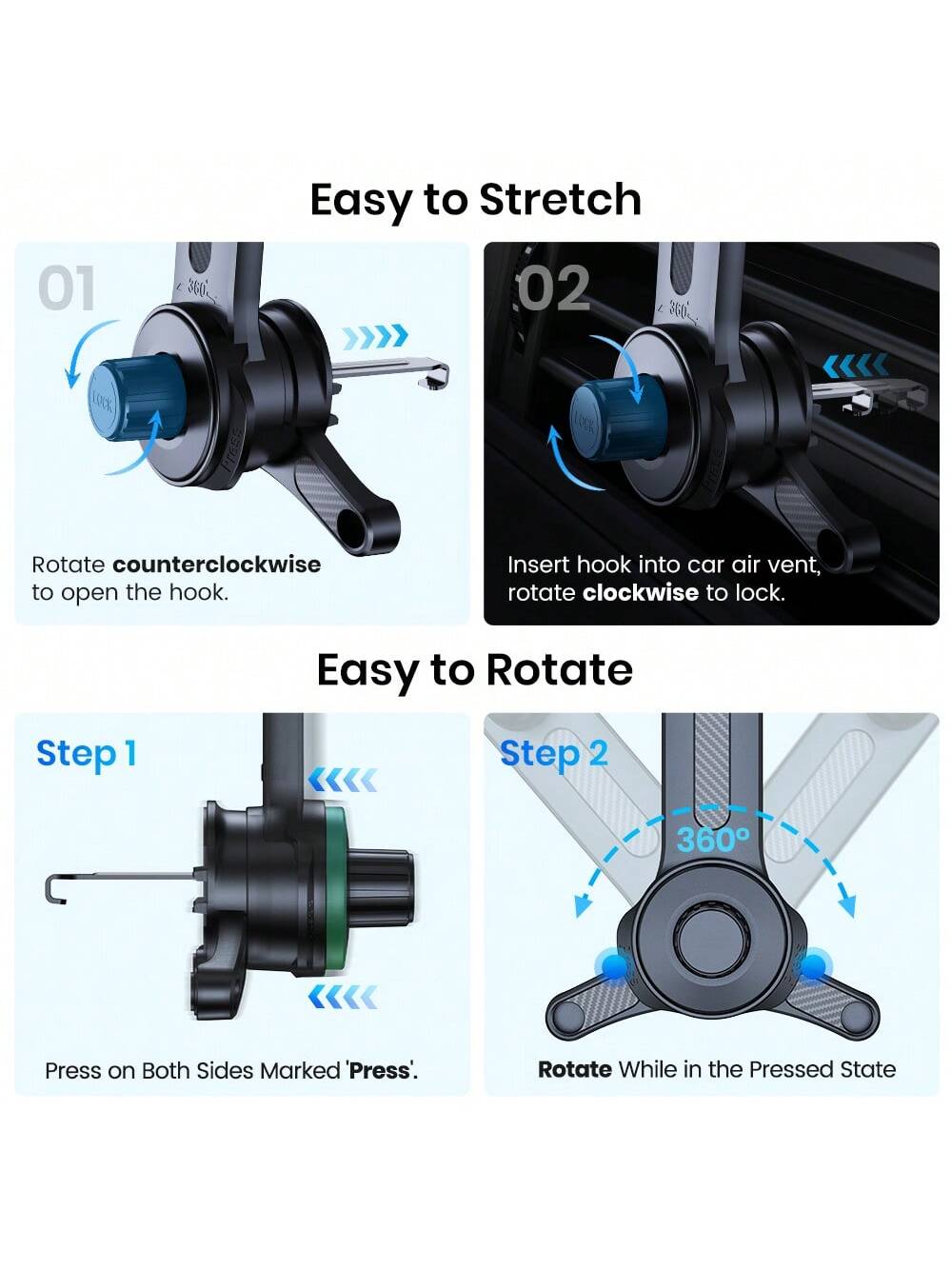 TOPK Car Phone Holder Mount, [Upgrade Auto Locking] Universal Phone Holder With Hook Clip For Car Air Vent Compatible With IPhone Android And Other Mobile Phones
