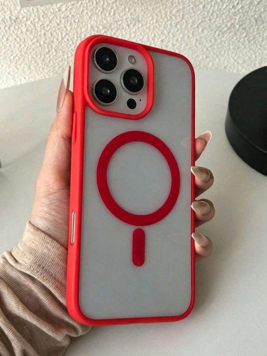 Transparent Bright Red Frame Soft Magnetic Charging Protective Case| Compatible With MagSafe, Shockproof Ultra-Thin, For IPhone