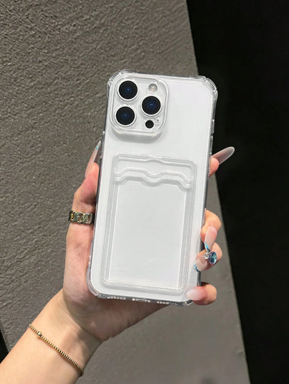 Transparent Card Slot Phone Case Compatible With IPhone 15 14 13 12 11 Pro Max 14Plus, Transparent Wallet Silicone Shockproof Back Cover