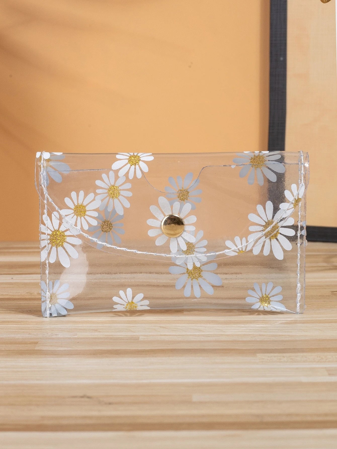 Transparent Floral Pattern Lightweight Portable Women's White Collar Card Holder, Holiday Birthday Anniversary Gift Accessory, Hibiscus Pattern Student Supplies Card Holder Wallet, Women's Small Walle