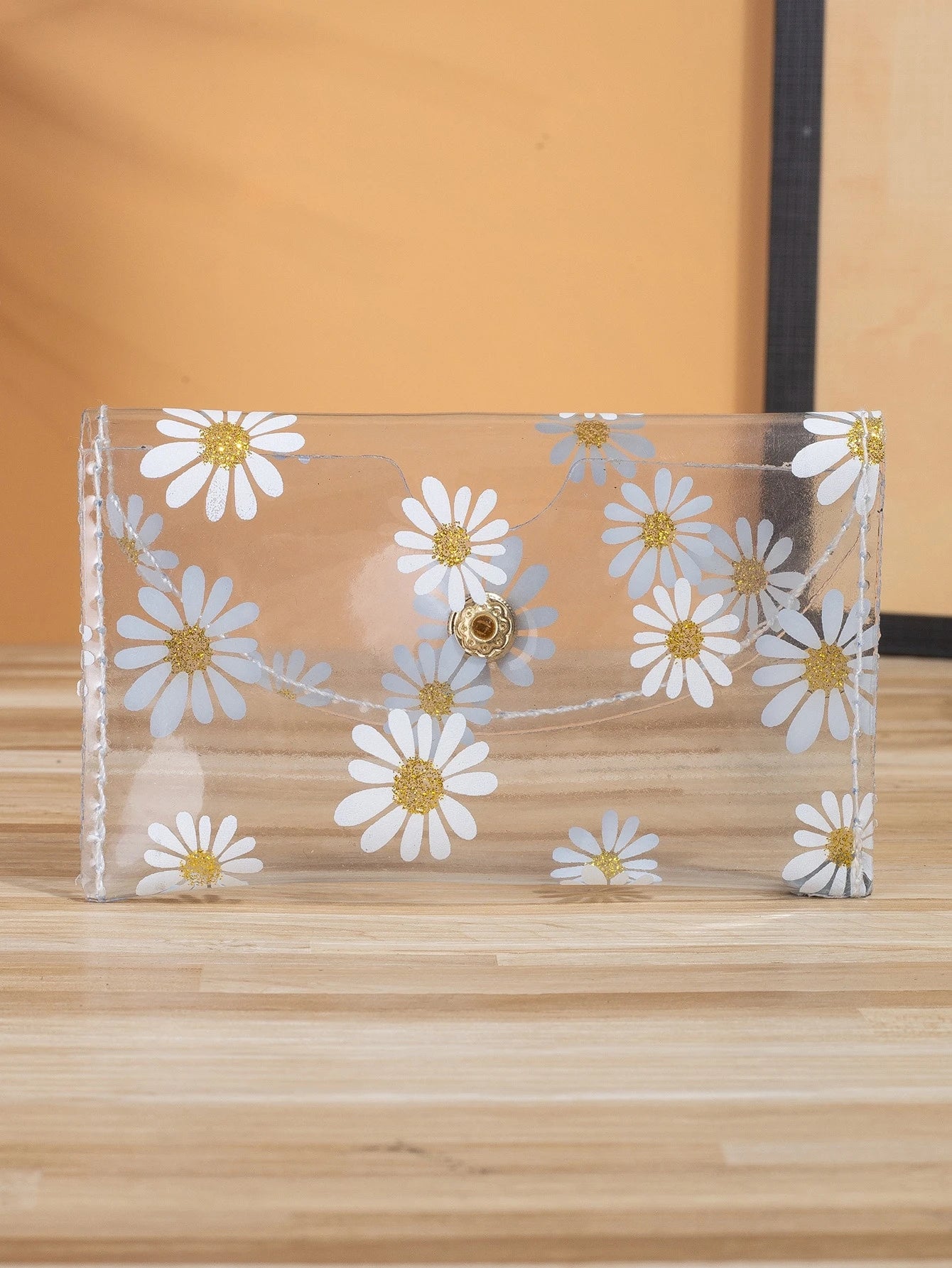 Transparent Floral Pattern Lightweight Portable Women's White Collar Card Holder, Holiday Birthday Anniversary Gift Accessory, Hibiscus Pattern Student Supplies Card Holder Wallet, Women's Small Walle