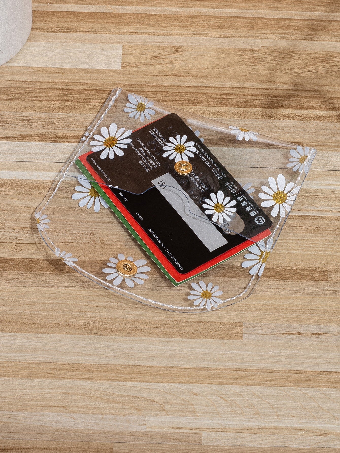Transparent Floral Pattern Lightweight Portable Women's White Collar Card Holder, Holiday Birthday Anniversary Gift Accessory, Hibiscus Pattern Student Supplies Card Holder Wallet, Women's Small Walle