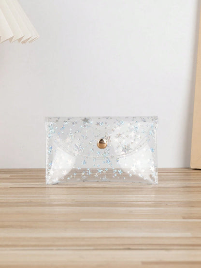 Transparent Floral Pattern Lightweight Portable Women's White Collar Card Holder, Holiday Birthday Anniversary Gift Accessory, Hibiscus Pattern Student Supplies Card Holder Wallet, Women's Small Walle