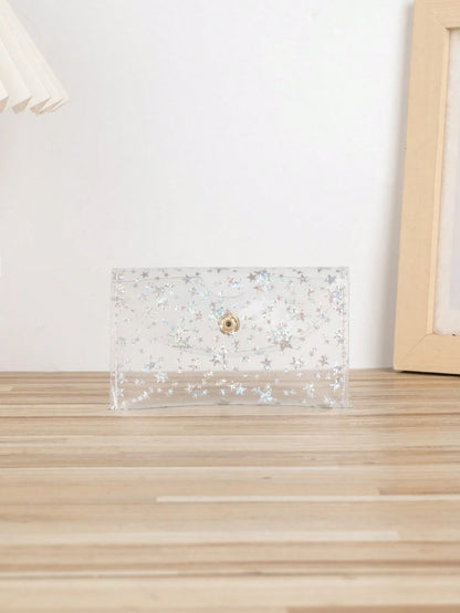 Transparent Floral Pattern Lightweight Portable Women's White Collar Card Holder, Holiday Birthday Anniversary Gift Accessory, Hibiscus Pattern Student Supplies Card Holder Wallet, Women's Small Walle