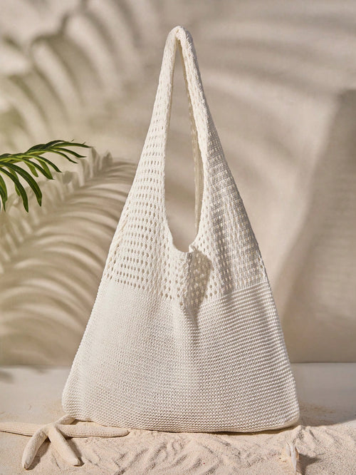 Tropiscape Crochet Knitted Large Capacity Shoulder Bag Vacay Vibes Vacation Relax Beach Autumn Winter Gifts Cottagecore,SummerOutfit