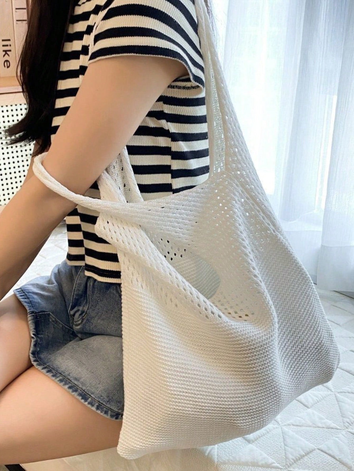 Tropiscape Crochet Knitted Large Capacity Shoulder Bag Vacay Vibes Vacation Relax Beach Autumn Winter Gifts Cottagecore,SummerOutfit