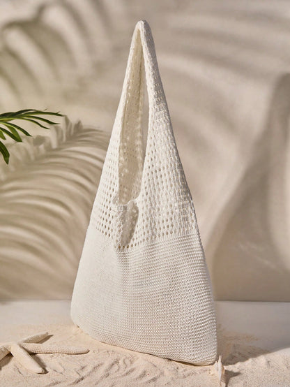 Tropiscape Crochet Knitted Large Capacity Shoulder Bag Vacay Vibes Vacation Relax Beach Autumn Winter Gifts Cottagecore,SummerOutfit