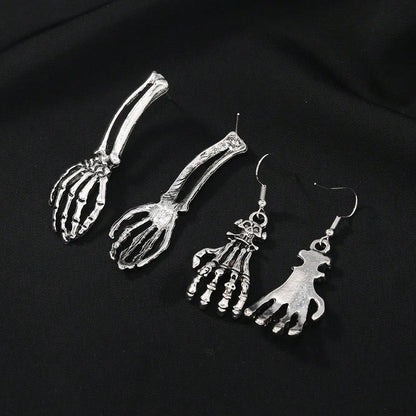 Two Tone Vintage Alloy Skeleton Hand Dangle Earrings Carved Bone Women Halloween Goth Dark Party Costume Ear Accessory