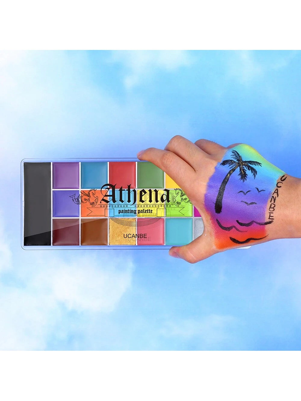 UCANBE Face Body Paint Set- Athena Painting Palette,10 Professional Artist Brush,Large Deep Pan Ideal For Halloween Cosplay Party SFX Arty Stage Makeup