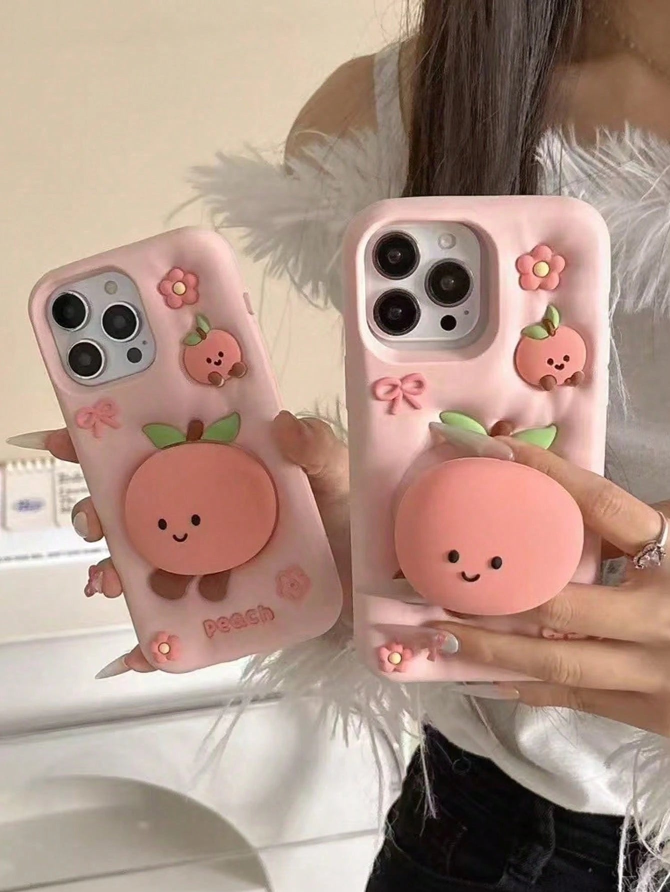 Ugly Cute Interesting Pink Silicone Stand Phone Case Cute Cartoon Peach Jelly Cat Pattern Soft Silicone Phone Case Compatible With Iphone 17 Pro Max/15 Pro Max/14 Pro/13, Shockproof Protective Cover