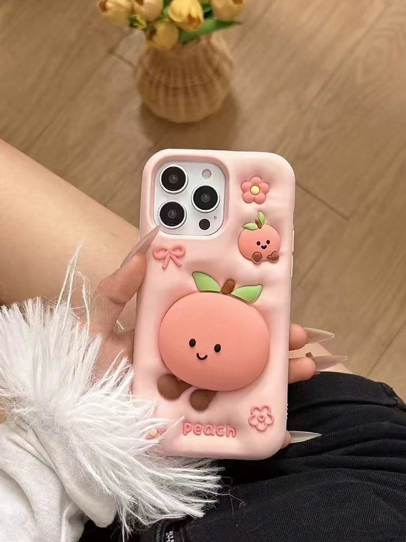 Ugly Cute Interesting Pink Silicone Stand Phone Case Cute Cartoon Peach Jelly Cat Pattern Soft Silicone Phone Case Compatible With Iphone 17 Pro Max/15 Pro Max/14 Pro/13, Shockproof Protective Cover