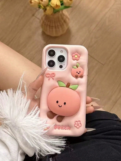Ugly Cute Interesting Pink Silicone Stand Phone Case Cute Cartoon Peach Jelly Cat Pattern Soft Silicone Phone Case Compatible With Iphone 17 Pro Max/15 Pro Max/14 Pro/13, Shockproof Protective Cover