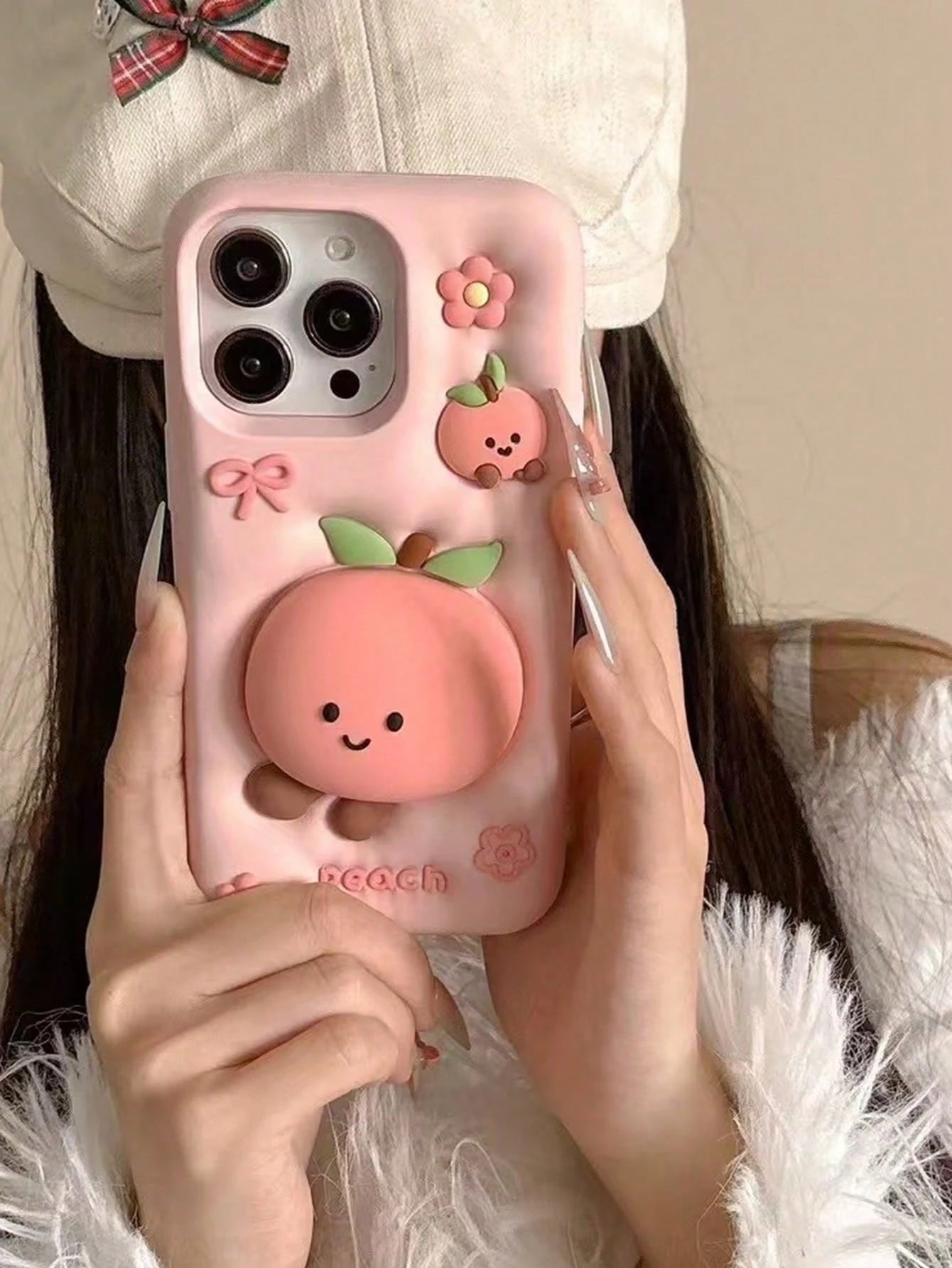 Ugly Cute Interesting Pink Silicone Stand Phone Case Cute Cartoon Peach Jelly Cat Pattern Soft Silicone Phone Case Compatible With Iphone 17 Pro Max/15 Pro Max/14 Pro/13, Shockproof Protective Cover