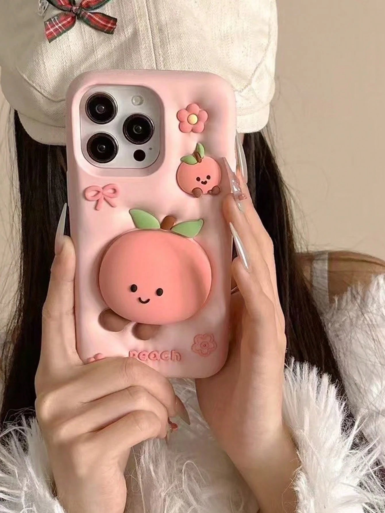 Ugly Cute Interesting Pink Silicone Stand Phone Case Cute Cartoon Peach Jelly Cat Pattern Soft Silicone Phone Case Compatible With Iphone 17 Pro Max/15 Pro Max/14 Pro/13, Shockproof Protective Cover