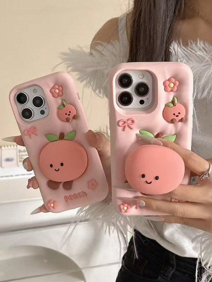 Ugly Cute Interesting Pink Silicone Stand Phone Case Cute Cartoon Peach Jelly Cat Pattern Soft Silicone Phone Case Compatible With Iphone 17 Pro Max/15 Pro Max/14 Pro/13, Shockproof Protective Cover
