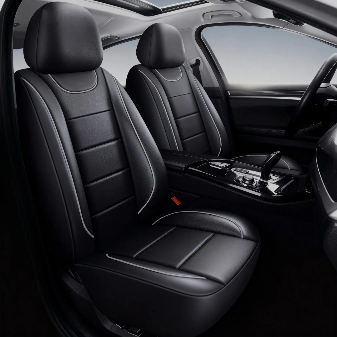Universal 2-Seat Car Seat Covers. Leather Fabric With Elasticated Design For A Close Fit To The Original Car Seats. Suitable For All Seasons, Durable, Comfortable, And Effectively Protects The Origina