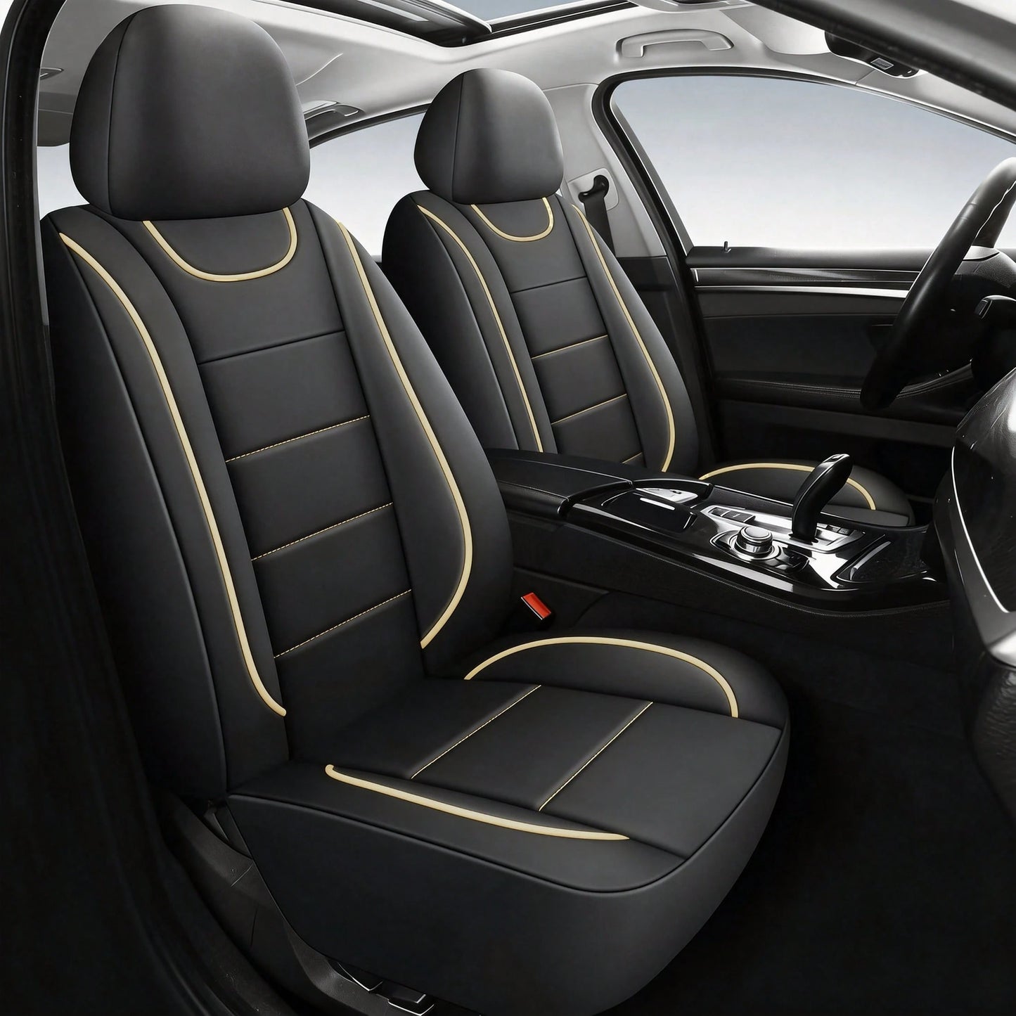 Universal 2-Seat Car Seat Covers. Leather Fabric With Elasticated Design For A Close Fit To The Original Car Seats. Suitable For All Seasons, Durable, Comfortable, And Effectively Protects The Origina