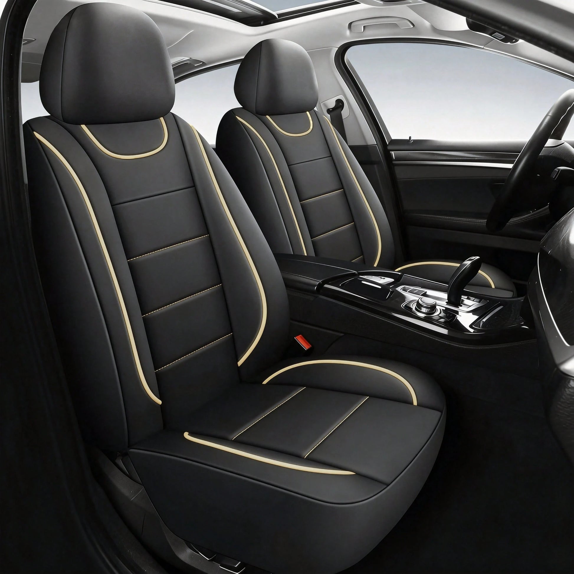 Universal 2-Seat Car Seat Covers. Leather Fabric With Elasticated Design For A Close Fit To The Original Car Seats. Suitable For All Seasons, Durable, Comfortable, And Effectively Protects The Origina