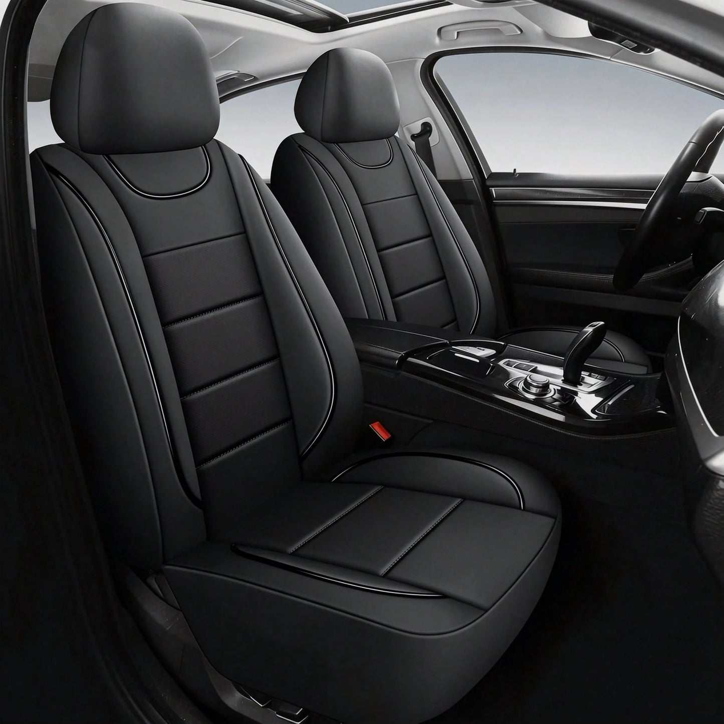 Universal 2-Seat Car Seat Covers. Leather Fabric With Elasticated Design For A Close Fit To The Original Car Seats. Suitable For All Seasons, Durable, Comfortable, And Effectively Protects The Origina
