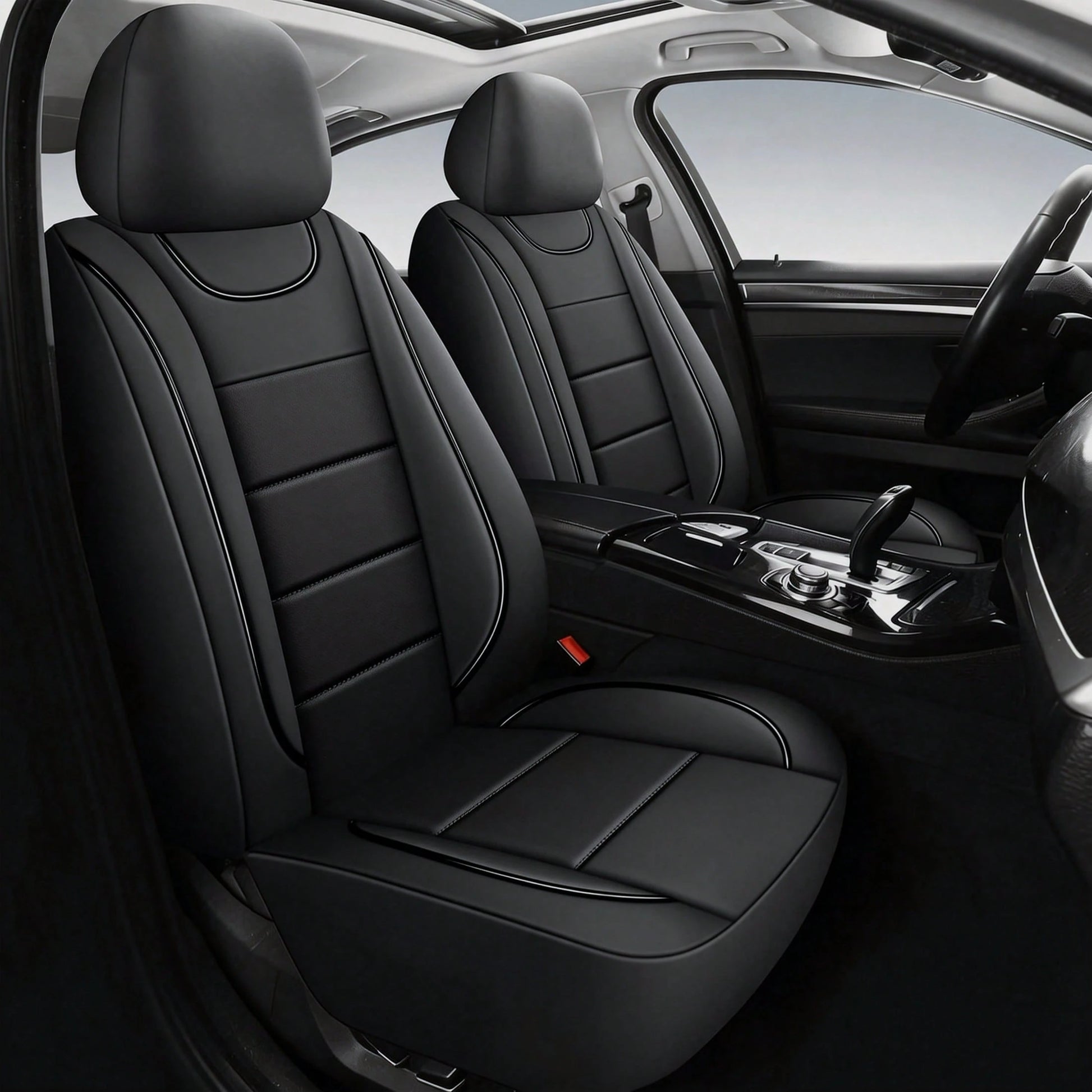 Universal 2-Seat Car Seat Covers. Leather Fabric With Elasticated Design For A Close Fit To The Original Car Seats. Suitable For All Seasons, Durable, Comfortable, And Effectively Protects The Origina
