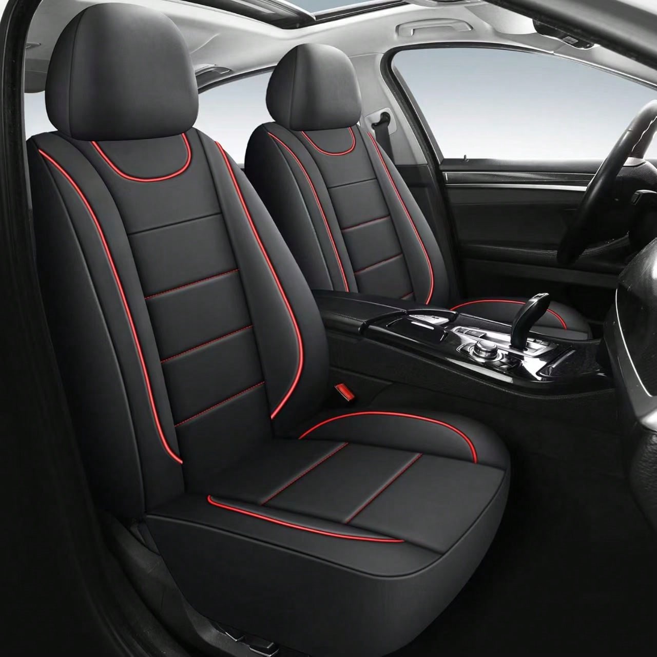 Universal 2-Seat Car Seat Covers. Leather Fabric With Elasticated Design For A Close Fit To The Original Car Seats. Suitable For All Seasons, Durable, Comfortable, And Effectively Protects The Origina