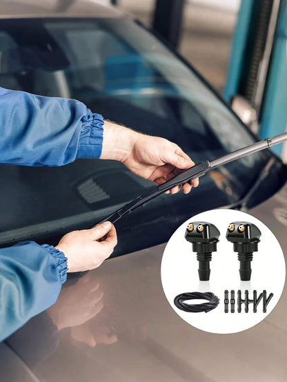 Universal Adjustable Windshield Washer Nozzle Set- 9-Piece Kit Includes Nozzle Hose Connector, Dual Hole Design For Improved Cleaning Efficiency, Durable Plastic Material, Easy Installation Fits Most