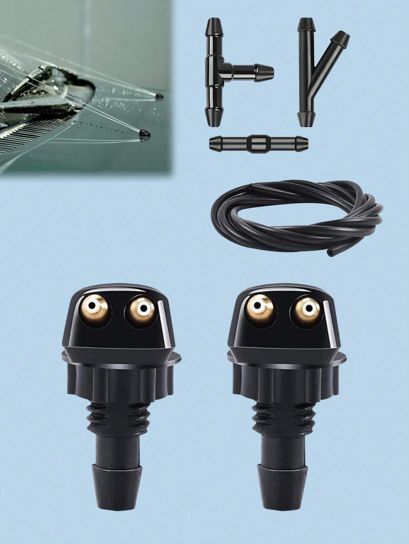 Universal Adjustable Windshield Washer Nozzle Set- 9-Piece Kit Includes Nozzle Hose Connector, Dual Hole Design For Improved Cleaning Efficiency, Durable Plastic Material, Easy Installation Fits Most