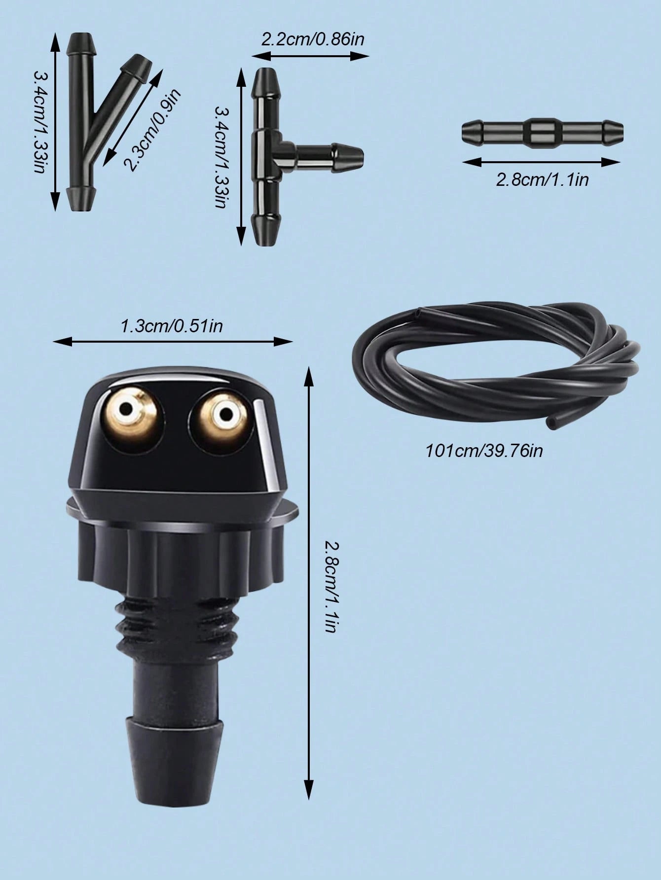 Universal Adjustable Windshield Washer Nozzle Set- 9-Piece Kit Includes Nozzle Hose Connector, Dual Hole Design For Improved Cleaning Efficiency, Durable Plastic Material, Easy Installation Fits Most