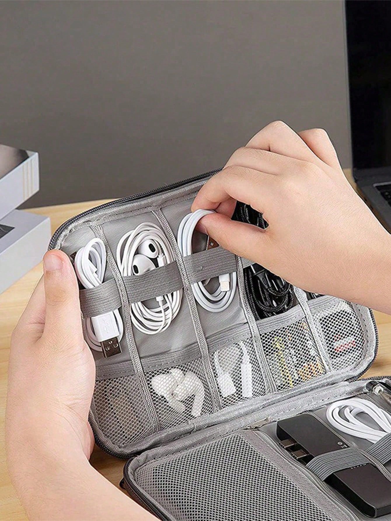USB Data Cable Organizer For Earphone Wire Bag Pen Power Bank Travel Kit Case Watch Band Pouch Electronics Accessories Portable Charger Charger Case School College Headphone Case Cable Bag For Travel