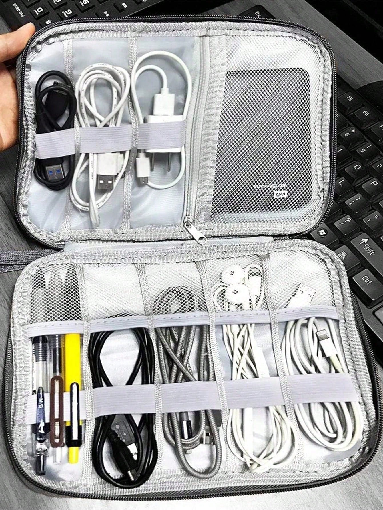 USB Data Cable Organizer For Earphone Wire Bag Pen Power Bank Travel Kit Case Watch Band Pouch Electronics Accessories Portable Charger Charger Case School College Headphone Case Cable Bag For Travel