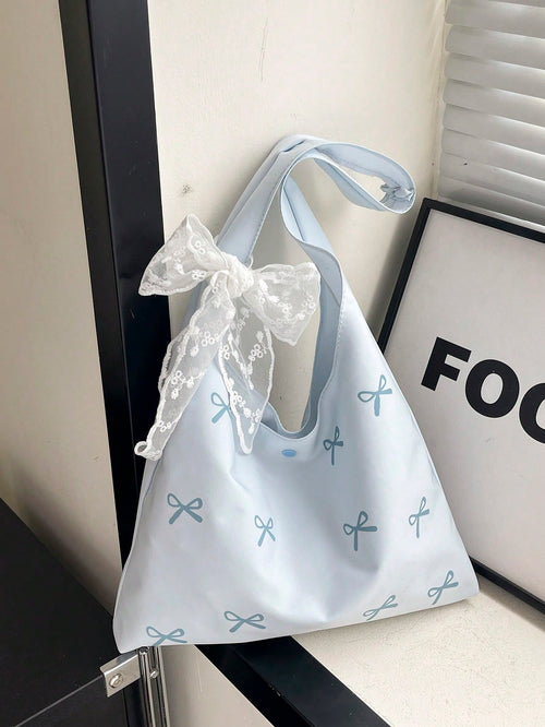 Vacation Beach Bag With Bow & Floral Print, Shoulder/Underarm Tote Bucket Bag With Scarf, New Design For Women