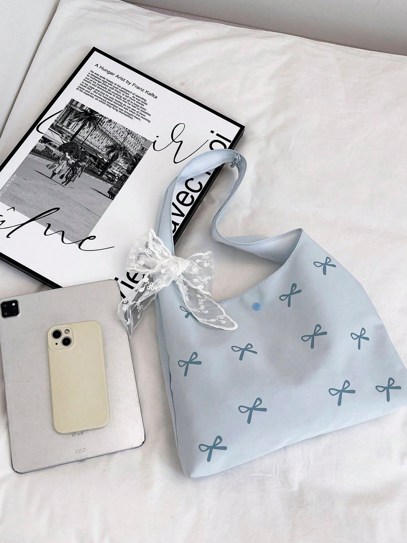Vacation Beach Bag With Bow & Floral Print, Shoulder/Underarm Tote Bucket Bag With Scarf, New Design For Women