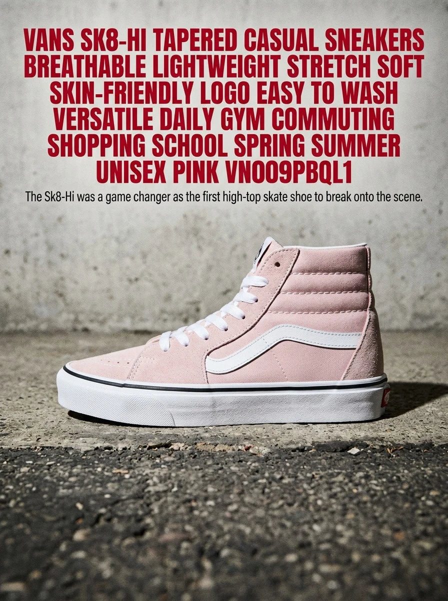 Vans SK8-Hi Tapered Casual Sneakers Breathable Lightweight Stretch Soft Skin-Friendly Logo Easy To Wash Versatile Daily Gym Commuting Shopping School Spring Summer Unisex Pink VN0009QPBQL1