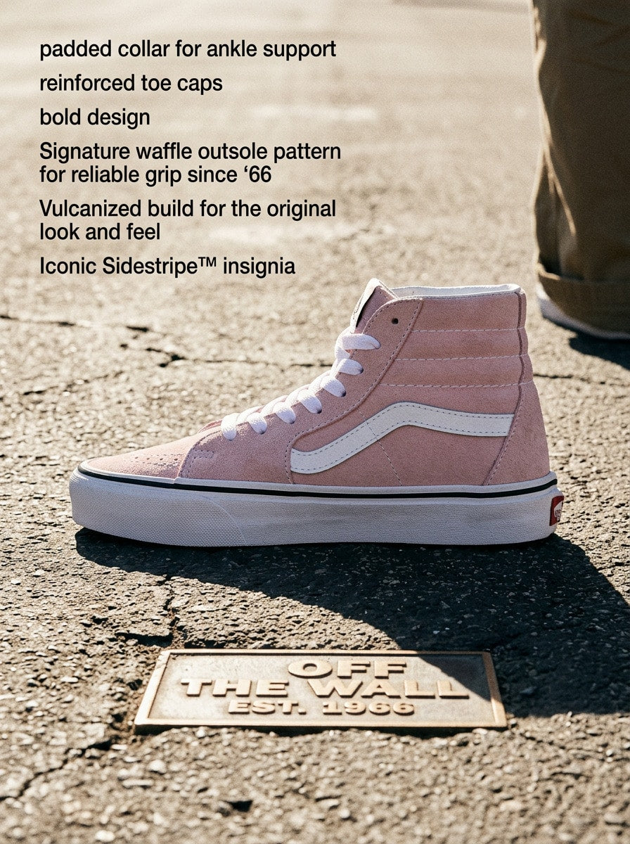 Vans SK8-Hi Tapered Casual Sneakers Breathable Lightweight Stretch Soft Skin-Friendly Logo Easy To Wash Versatile Daily Gym Commuting Shopping School Spring Summer Unisex Pink VN0009QPBQL1