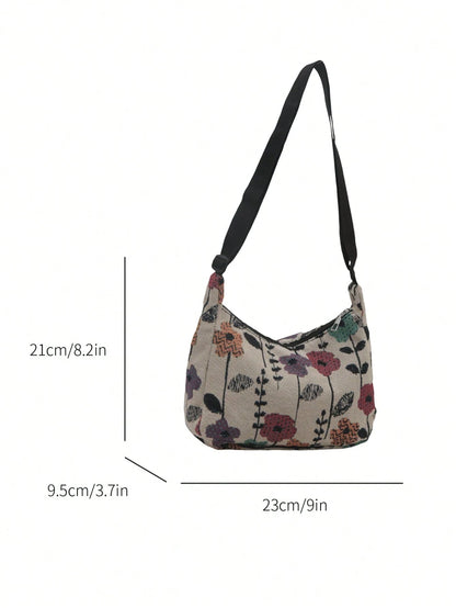 Vintage Bohemian Floral Print Crossbody Bag, Retro Shoulder Hippie Bag, Women Handbag With Wallet, Bohemian Outfit For Women, Boho
