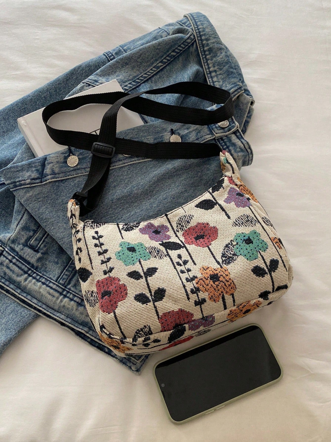 Vintage Bohemian Floral Print Crossbody Bag, Retro Shoulder Hippie Bag, Women Handbag With Wallet, Bohemian Outfit For Women, Boho