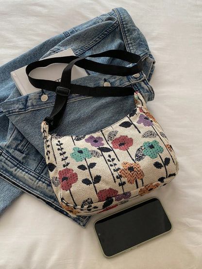 Vintage Bohemian Floral Print Crossbody Bag, Retro Shoulder Hippie Bag, Women Handbag With Wallet, Bohemian Outfit For Women, Boho