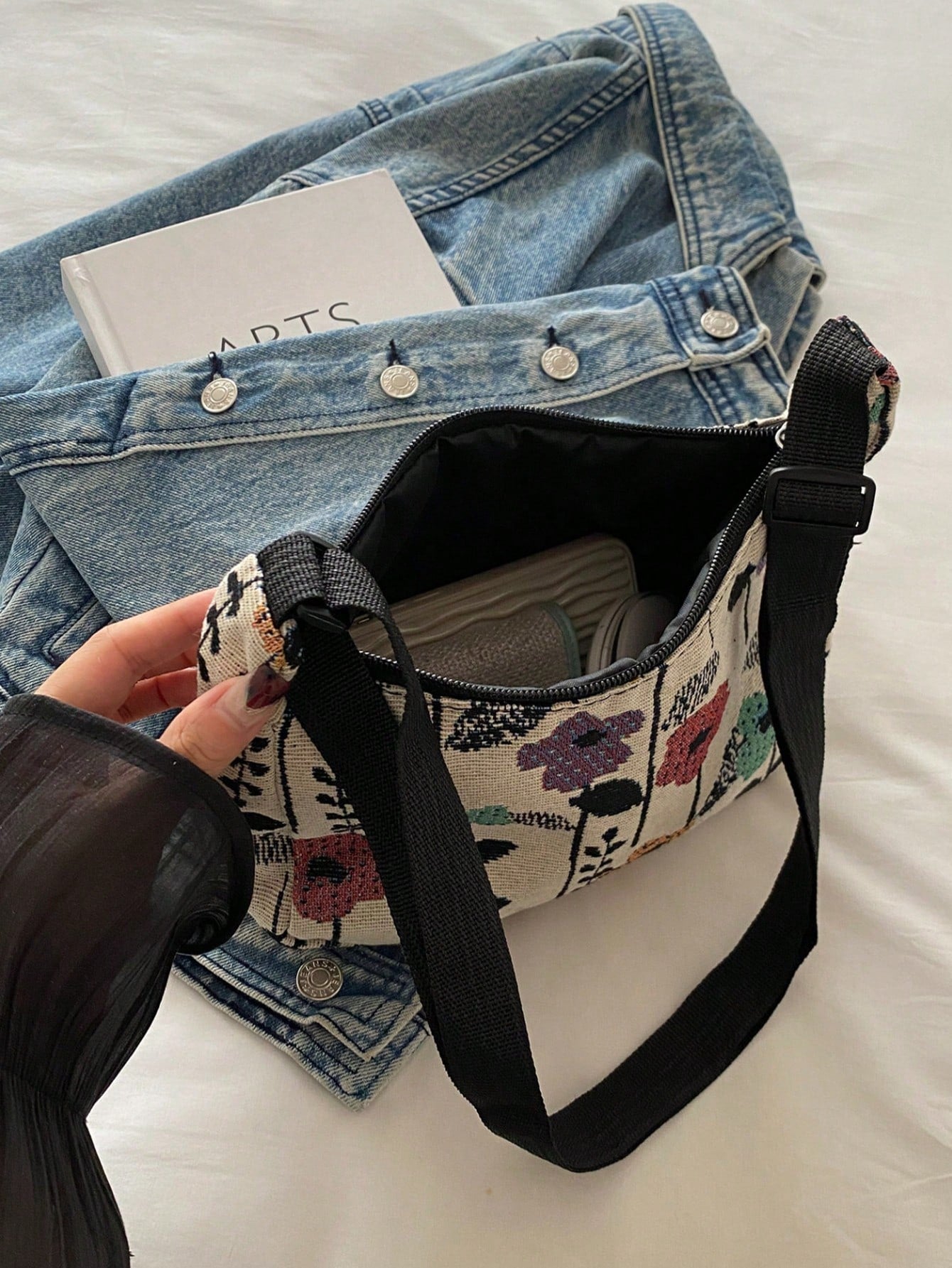 Vintage Bohemian Floral Print Crossbody Bag, Retro Shoulder Hippie Bag, Women Handbag With Wallet, Bohemian Outfit For Women, Boho